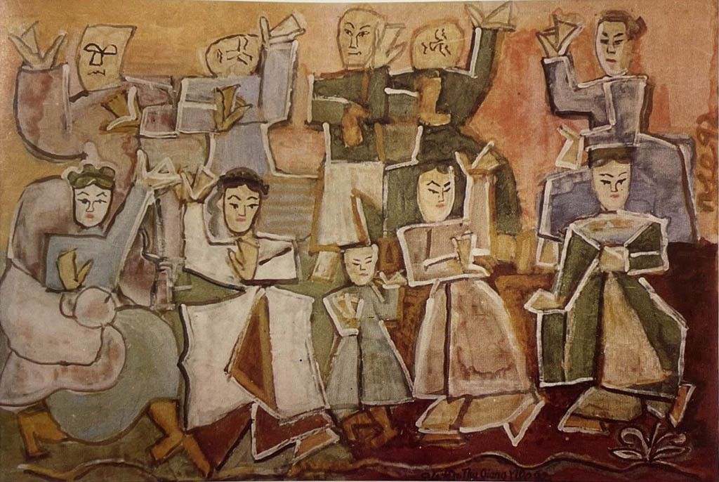 Điệu múa cổ (1992), Bột màu, 68 x 130 cm, Nguyễn Tư Nghiêm