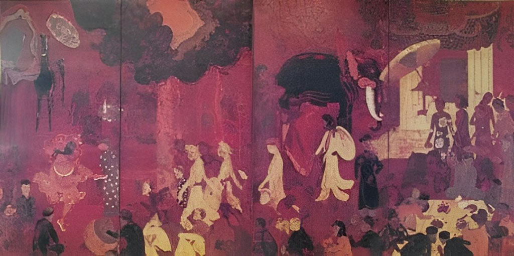 Hội chùa (1939), Sơn mài, 100.5 x 200 cm, Lê Quốc Lộc