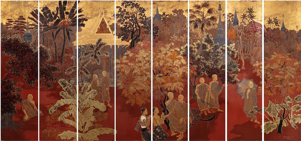 Phong cảnh Phnom Penh, Sơn mài, 400 x 199 cm, Lê Quốc Lộc