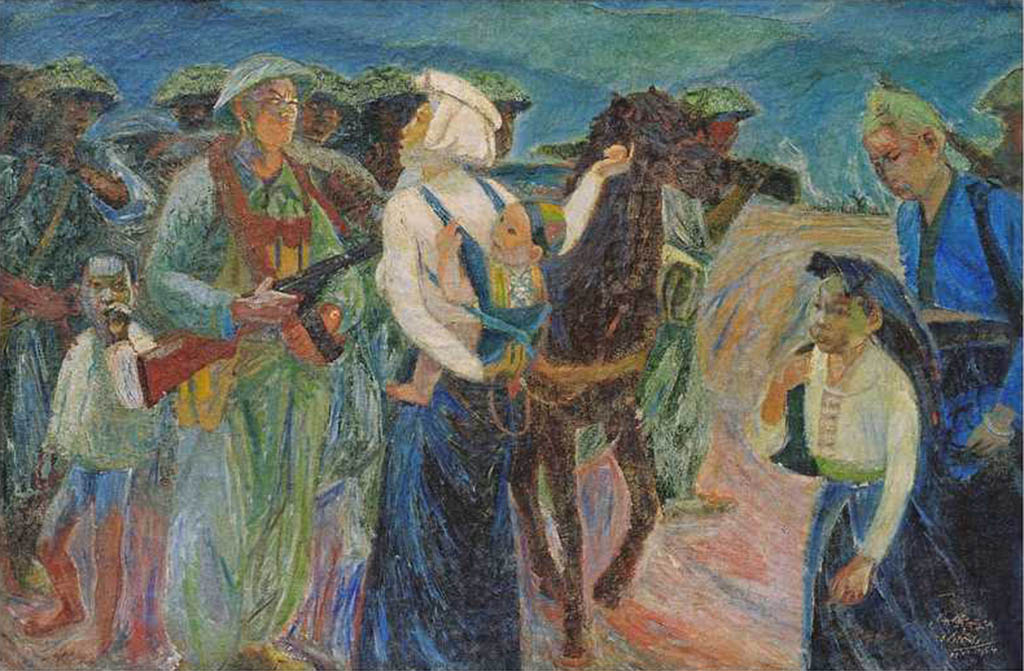 Giặc đốt làng tôi (1954), Sơn dầu, 85.7 x 129.5 cm, Nguyễn Sáng
