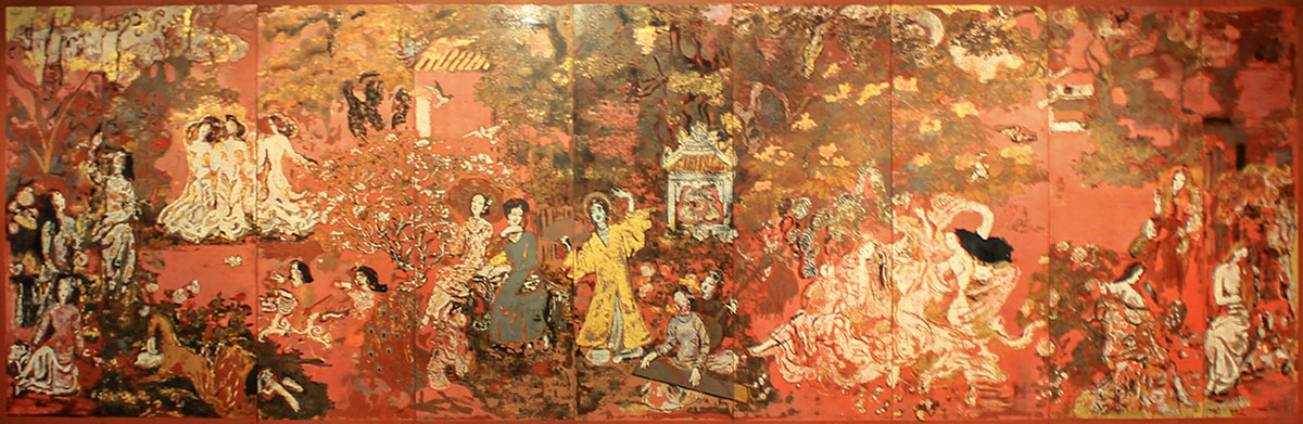 Vườn xuân Trung Nam Bắc (1969-1989), Sơn mài, 540 x 200 cm, Nguyễn Gia Trí
