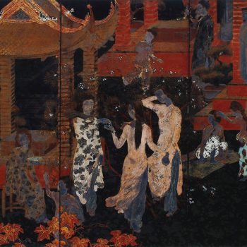 Hội đình Chèm (1940), Sơn mài, 99.5 x 148 cm, Nguyễn Văn Tỵ