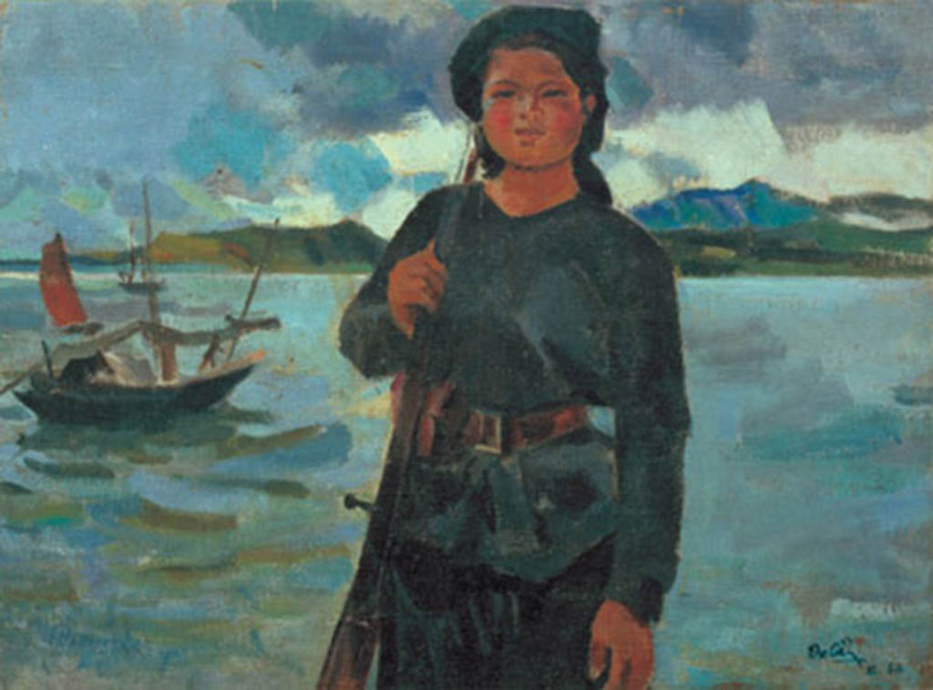 Nữ dân quân miền biển (1960), Sơn dầu, 60 x 81 cm, Trần Văn Cẩn