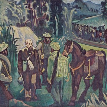 Rời lều cỏ Bác tiếp tục hành quân (1985), Sơn dầu, 130 x 160 cm, Nguyễn Trọng Kiệm