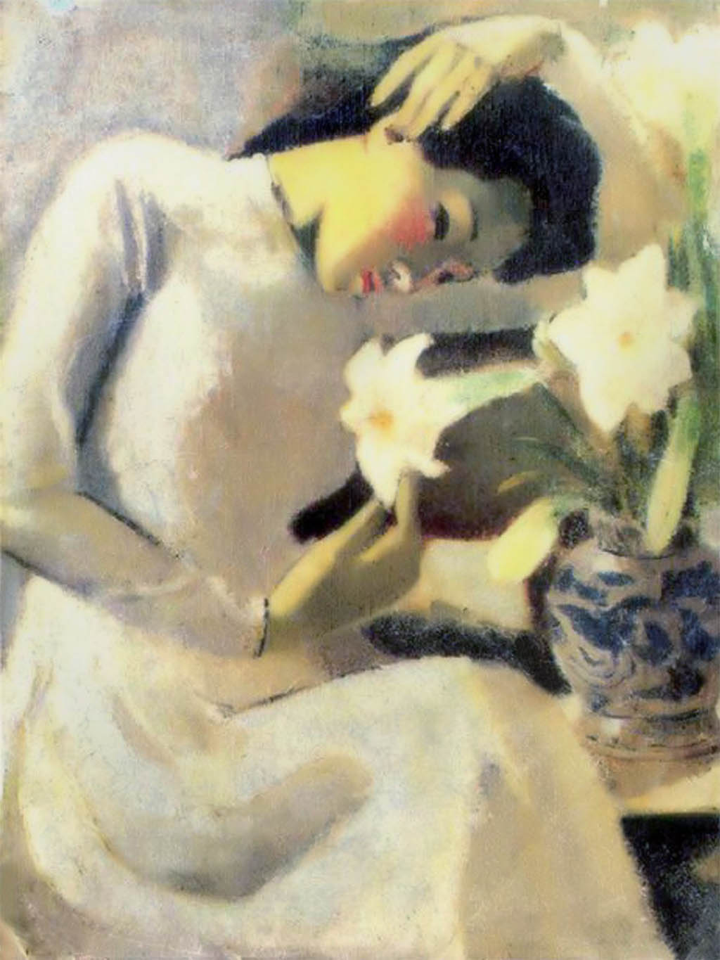 Thiếu nữ bên hoa huệ (1943), Sơn dầu, 60 x 45 cm, Tô Ngọc Vân