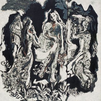 Thiếu nữ và biển (1940), Sơn mài, 96.5 x 94 cm, Nguyễn Văn Tỵ
