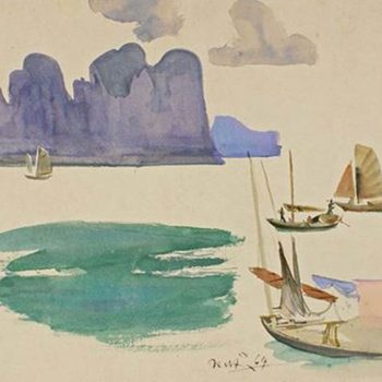 Thuyền và đảo (1969), Màu nước, 37.5 x 51 cm, Trần Văn Cẩn